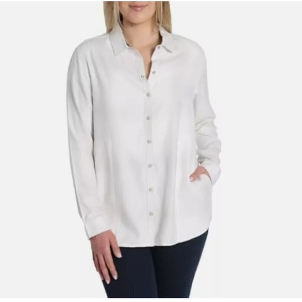 NEW Women's Jachs Girlfriend Super Soft Flannel Shirt White Size L H577